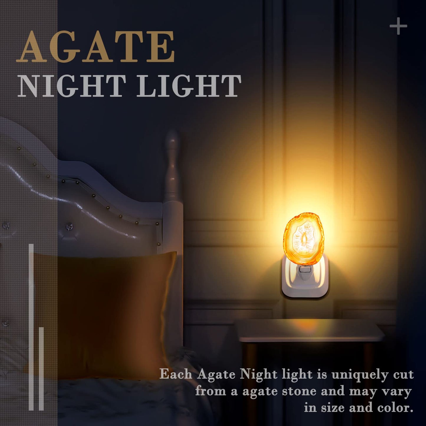 Hortsun Stone Nightlight Plug into Wall Christmas Agate Night Light Agate Slice Light Crystal with Switch Home Decor Hallway Lights, Nightlight for Toilet Kitchen Bedroom(Beige)