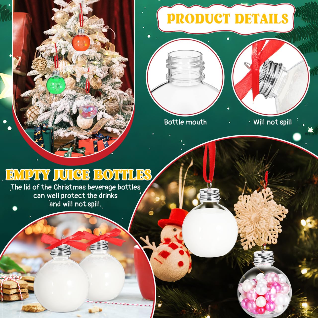 Healifty Clear Christmas Drink Balls 10pcs Fillable Christmas Tree Hanging Decorations Water Juice Bottle Bulbs Party