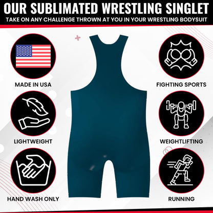 4 Time All American Wrestling Singlet: Black, Navy Blue, Red, Teal sizes 4XS-5XL (XXS/YL 51-70 lbs., TEAL)