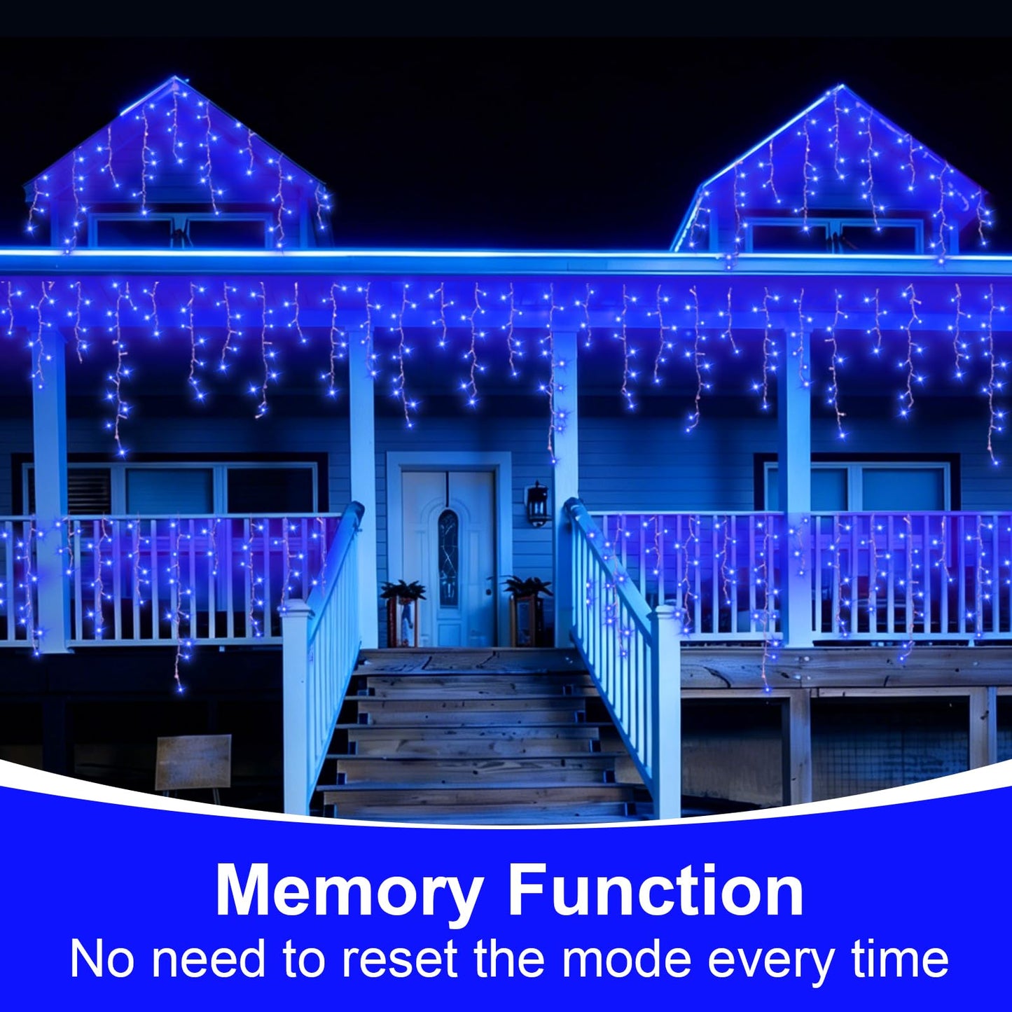 QITONG Blue Icicle Lights for Outside, 33ft 400 LED String Lights Plug in with 8 Modes, Clear Wire Connectable Icicle Christmas Light Indoor