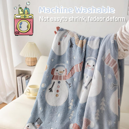 Christmas Blanket Snowman Blankets Gift, Glow in The Dark Blankets, Cozy Soft Fleece Blankets for Holiday Décor, Children Boys Girls Teens Holiday, 50"*60", Kids Blanket, Sky Blue