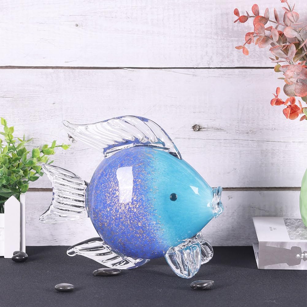 QIANLING Glass Fish Figurines - Coastal Home Decor, Modern Ocean Centerpieces for Living Room, Dining Area, Bathroom, Office, Coffee Table, Beach House, Nautical, Seaside, Entrance, Shelf Display