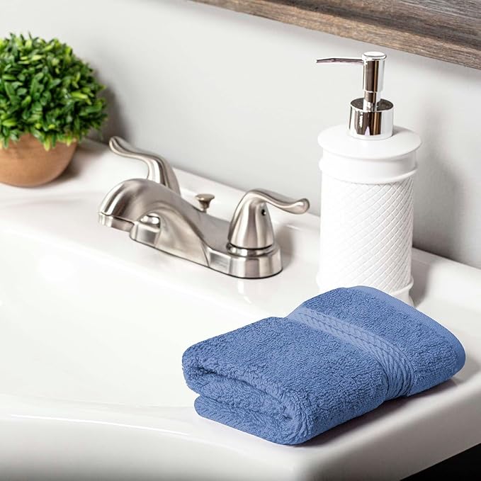 SUPERIOR Solid Egyptian Cotton Hand Towel Set, Denim Blue