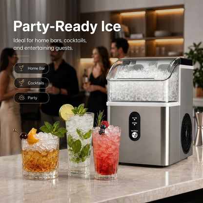 Kismile Nugget Ice Maker Countertop,33Lbs/24H Ice Machine with Chewable Ice,Self-Cleaning Portable Ice Maker with One-Click Operation,for Home/Kitchen/Office(Silver)