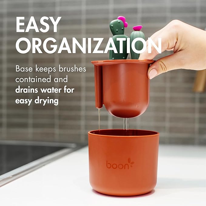 Boon Cacti Bottle Cleaning Brush Set, Terracotta, 4 Piece Set