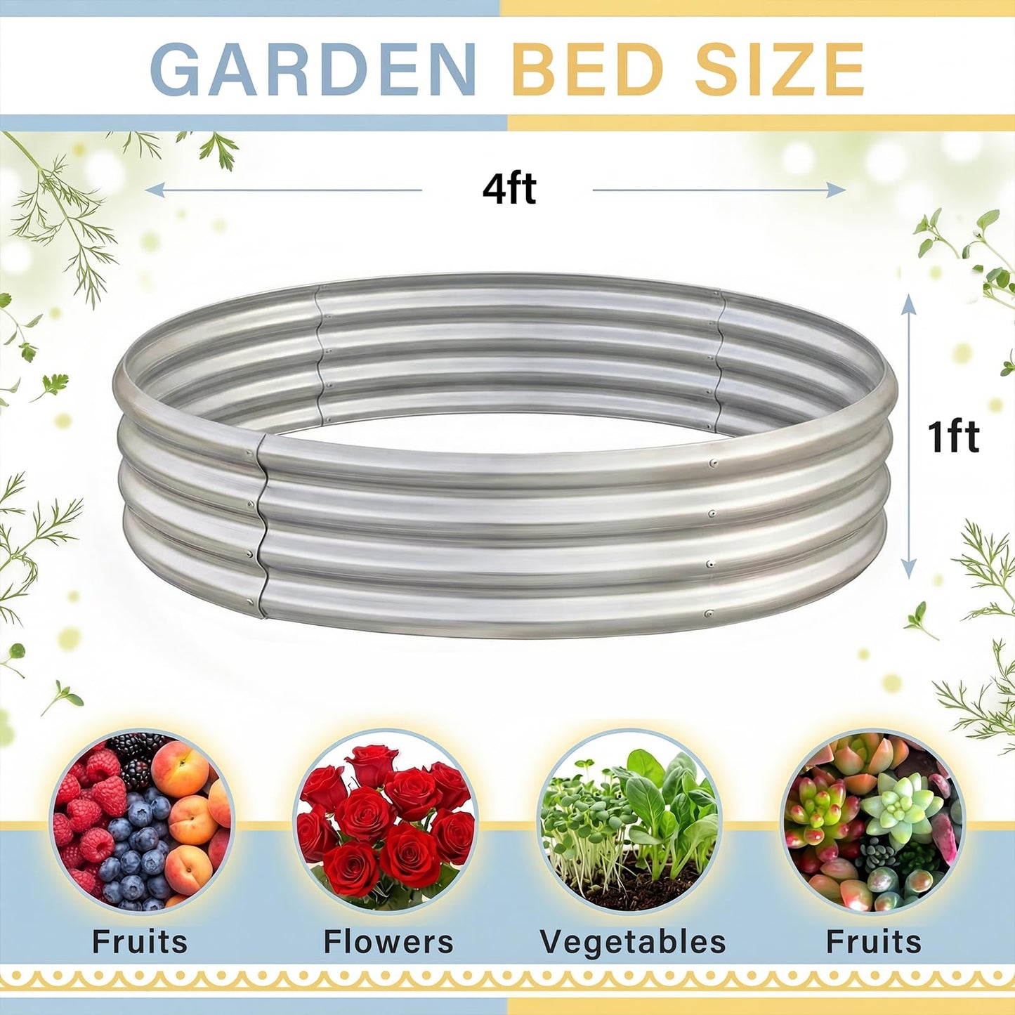Land Guard Galvanized Raised Garden Bed Kit, Round Large Metal Galvanized Planter Raised Garden Boxes Outdoor…