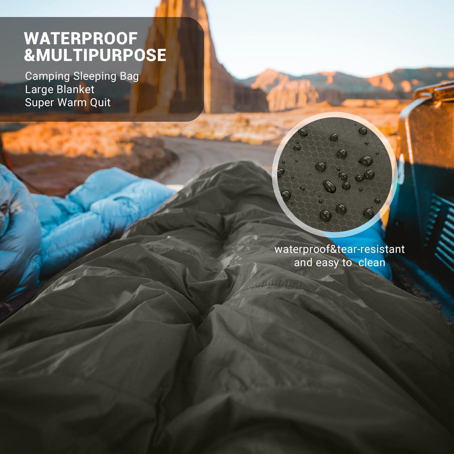 KingCamp Double Sleeping Bag for Adults, Queen Size 2 Person XXL Flannel Sleeping Bag, Waterproof Lightweight Flannel Quilt with 2 Pillows, Perfect for Couples Family Camping Hiking, Green