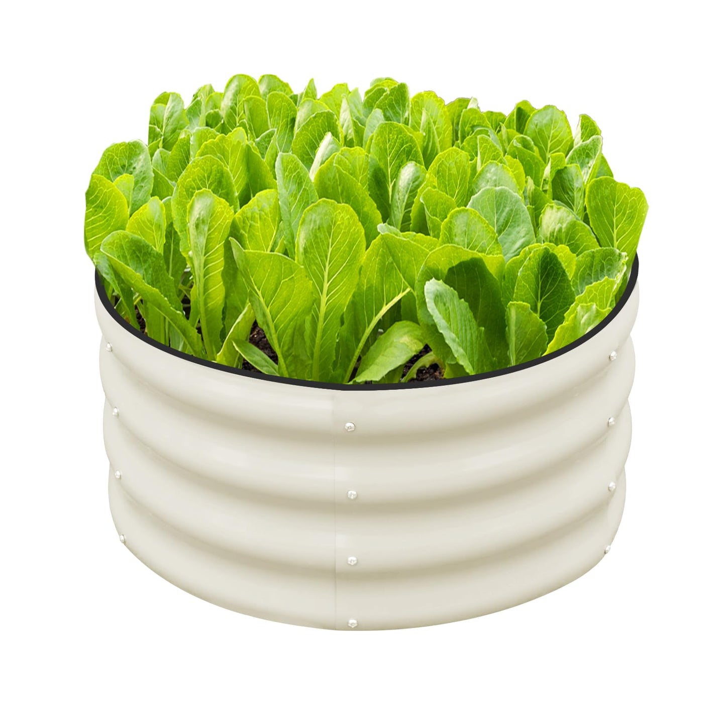 SnugNiture 2x2x1ft Round Galvanized Raised Garden Bed Kit Outdoor, Metal Planter Box for Planting Plants Vegetables, White