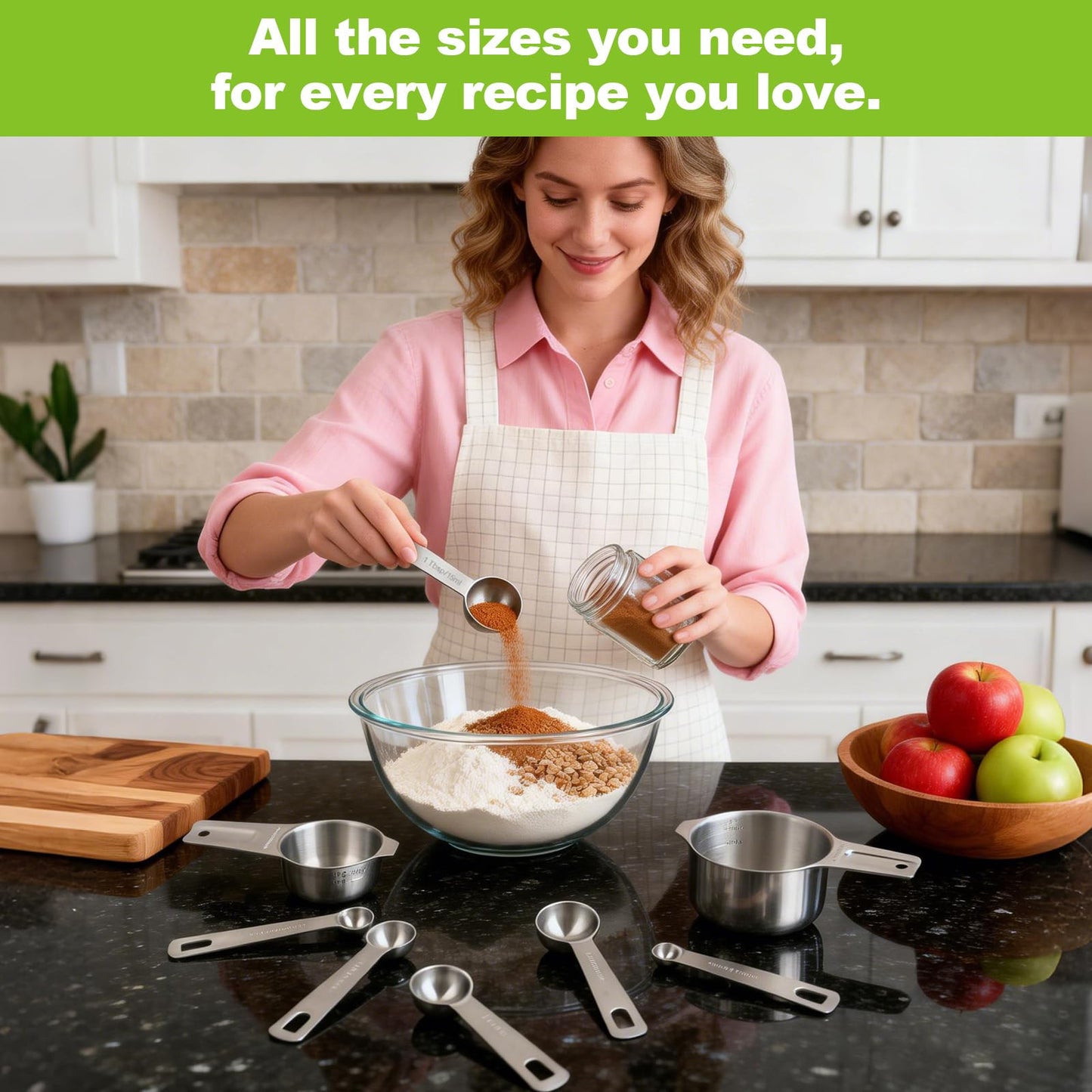 Stainless Steel Measuring Cups and Spoons Set of 10, Nesting Measuring Cup Set - 4 Cups 6 Spoons, Stackable Measure Cup Spoon Set for Dry & Liquid,Dishwasher Safe Kitchen Tools Cooking Baking Supplies