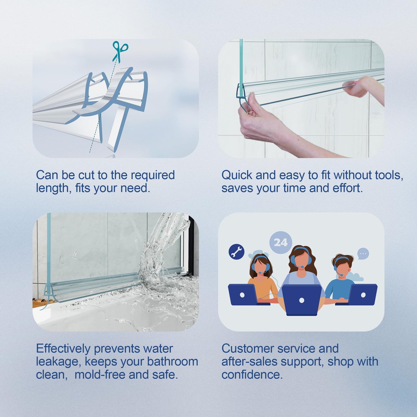 HNNHOME Clear Bath Shower Screen Door Seal Strip for 4-6mm Glass Up to 18mm Gap (Straight)