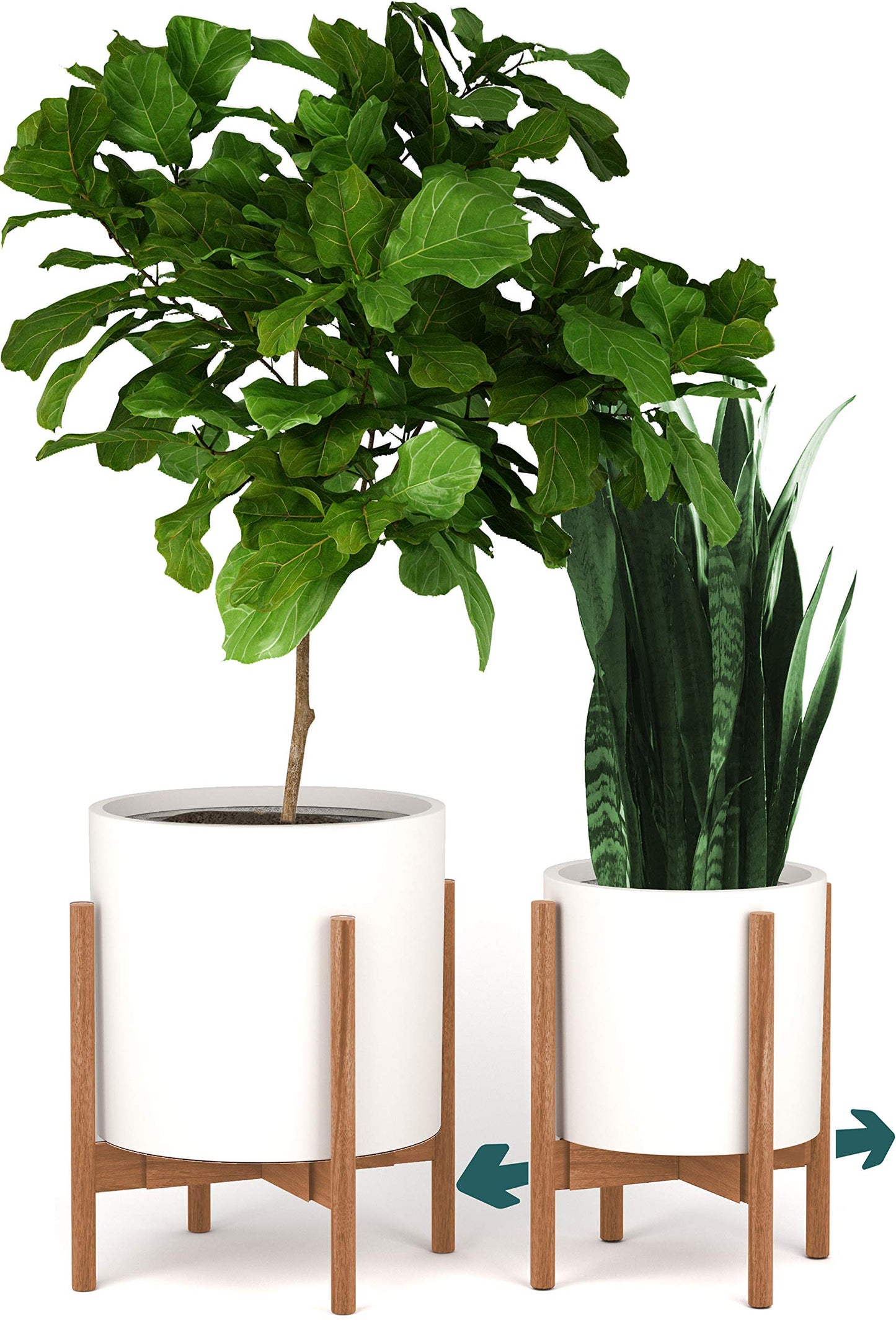Fox & Fern Large Adjustable Plant Stand Indoor — 11 to 15 Inch Premium Mid Century Bamboo Plant Stand; Plug In Design; Easy Assembly; Two Heights - For 11, 12, 13, 14 & 15 Inch Pots (Not Included)