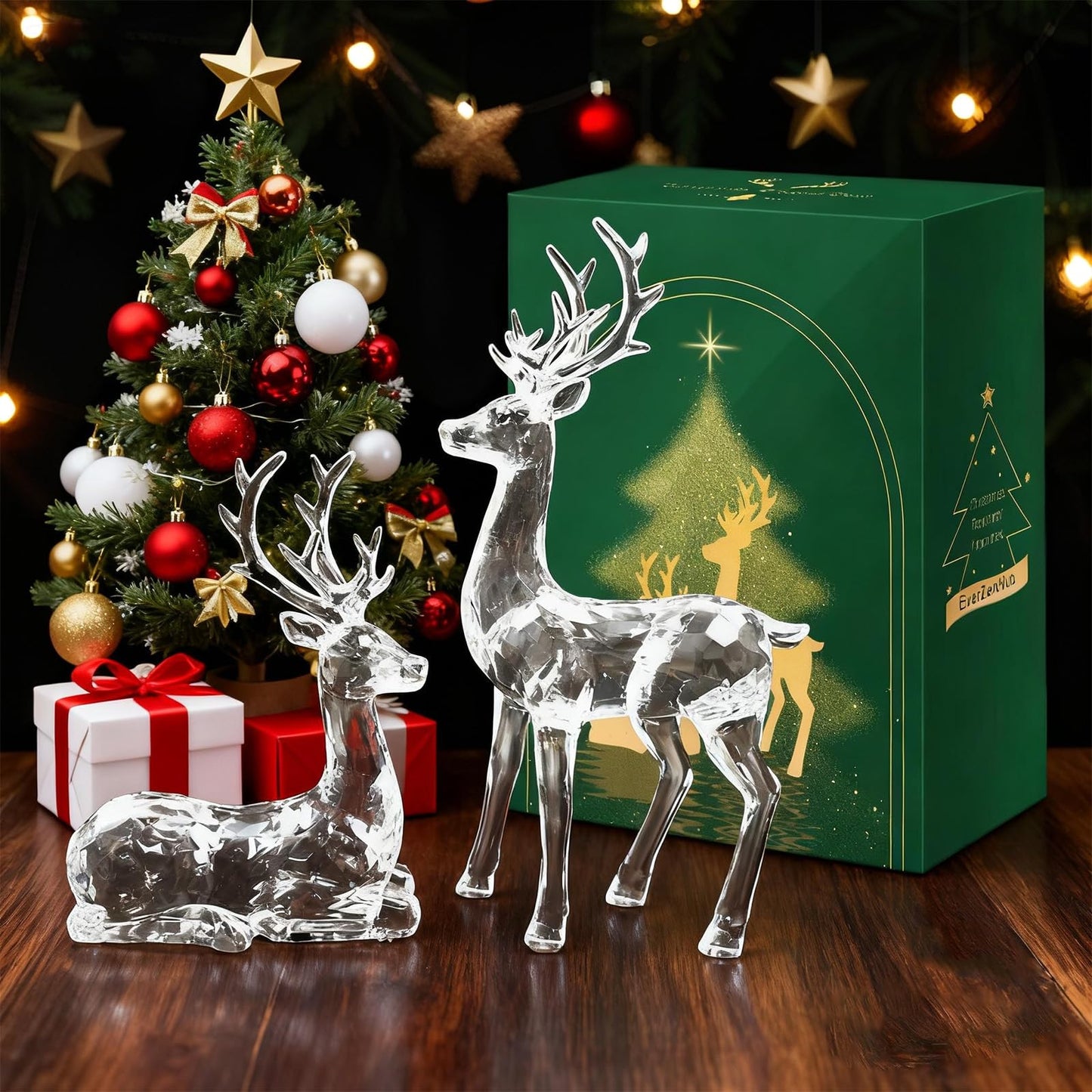 EverZenHub Christmas Reindeer Figurines - Resin Deer Statues for Home Décor, Xmas Tabletop Decor, Fireplace Mantel, Shelf & Cabinet Ornaments (Set of 2 Elk Sculptures)