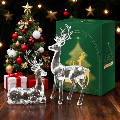 EverZenHub Christmas Reindeer Figurines - Resin Deer Statues for Home Décor, Xmas Tabletop Decor, Fireplace Mantel, Shelf & Cabinet Ornaments (Set of 2 Elk Sculptures)