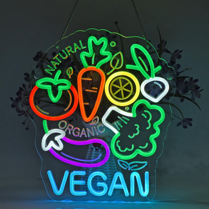 JOMOBUTY Vegan Neon Sign, Neon Lights Hanging Wall Art Decoration for Business Restaurant Shop Store Bar Cafe Party Home Decor, USB Powered Ultra Bright Dimmable,14.57×12.6inches