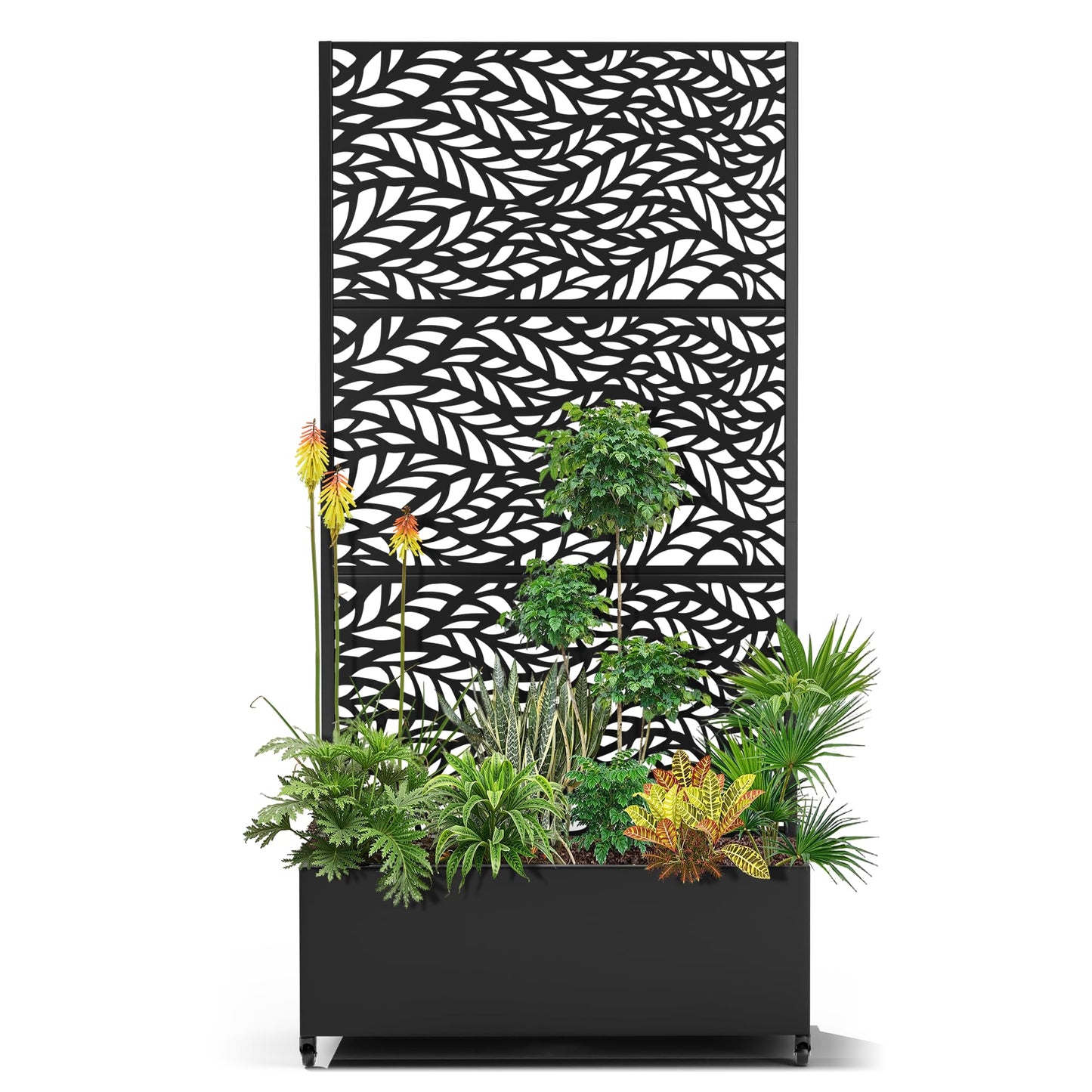 15.7"×70.9"×35.4" Metal Raised Garden Bed with Trellis and Wheels - Tall Trellis Planter Box for Climbing Plants, Vegetables & Vines - Outdoor Privacy Planters for Patio (Black-Spring)