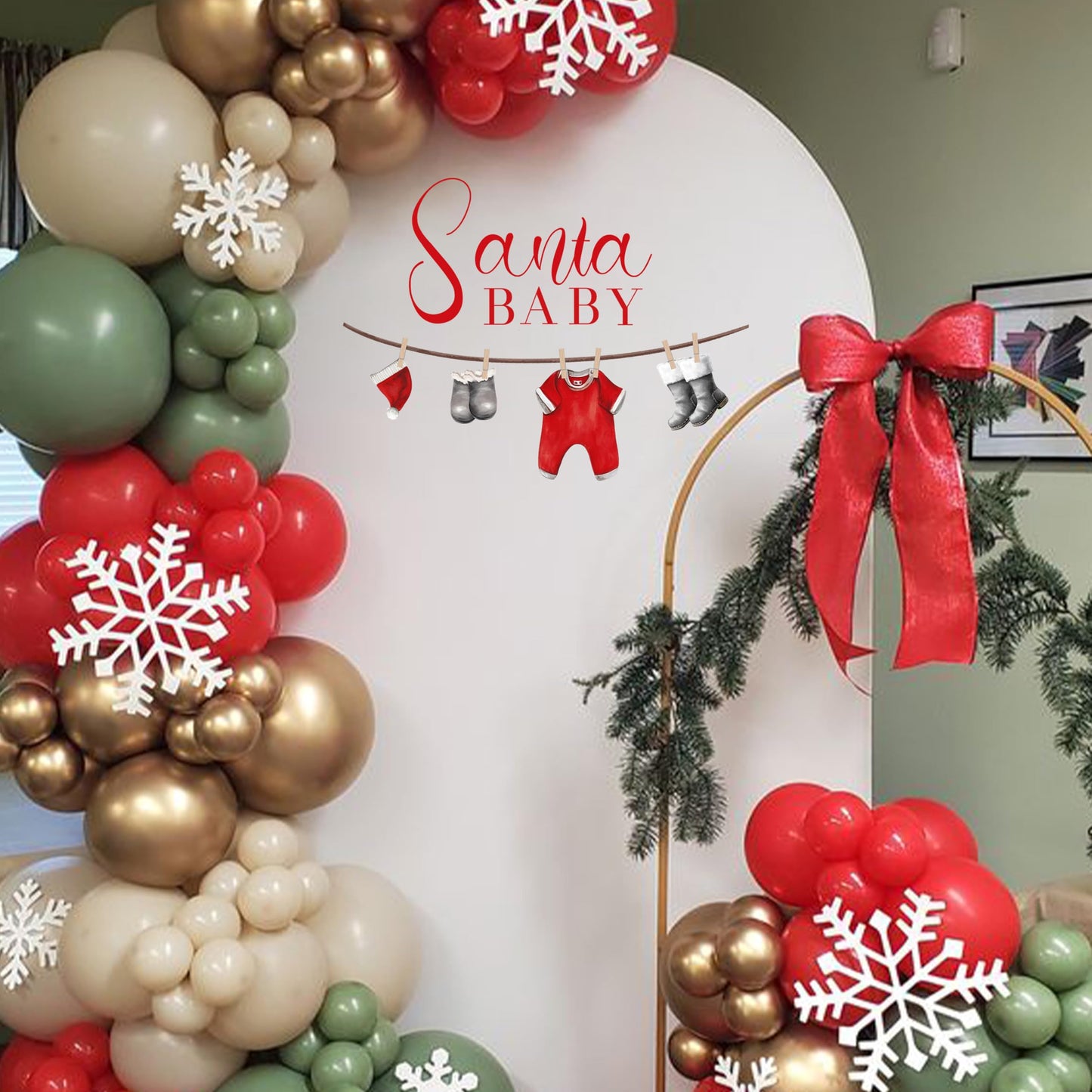 UDOTE Christmas Baby Shower Backdrop -Santa Baby Christmas Photography Background for Kids Newborn Winter Xmas Baby Shower Party (Chrismas wall Decal)