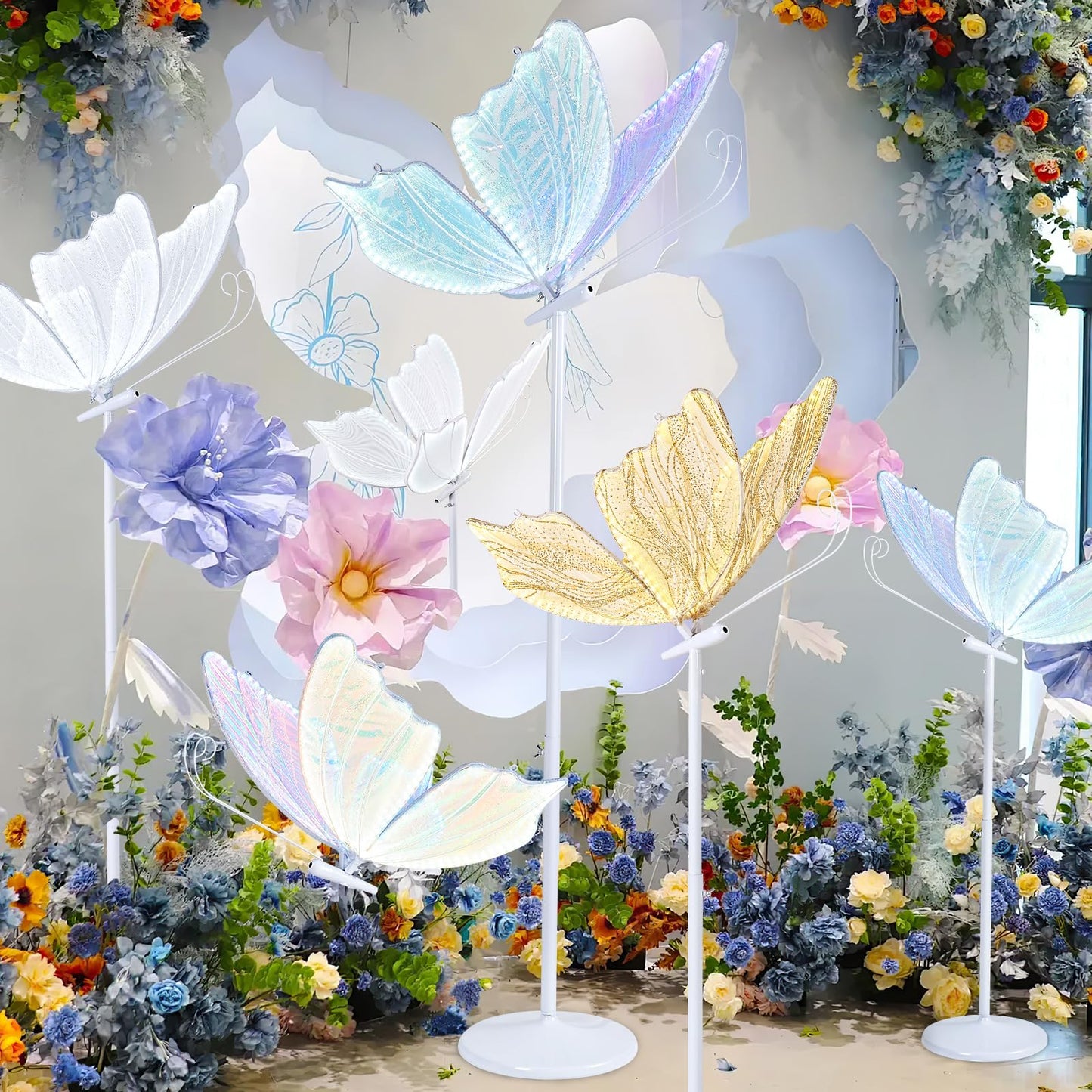 B-COOL Wedding Butterfly Floor Lamp Decoration: Christmas Birthday Party Lights Butterfly Ceiling Lamp Butterflies Chandelier White Led Decorative Iridescent|Silver Sequin 60cm/23.6in & 1PCS