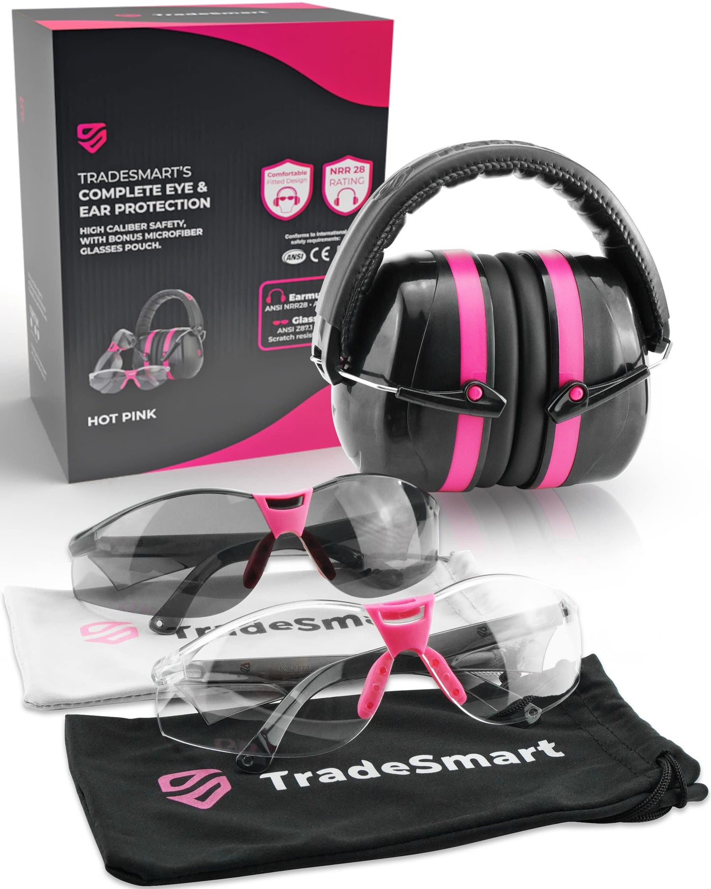 TradeSmart High-Performance Earmuffs for Shooting Range & Shooting Eye Protection Glasses + Firearm Confidence Course Included