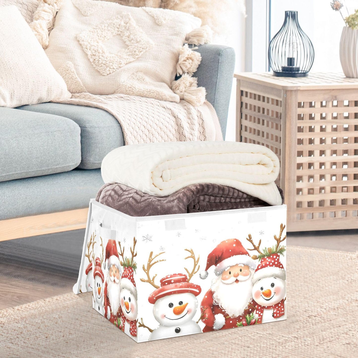 Bolaz Storage Bins with Lids and Handles,Christmas Snowman Storage Box Storage Basket with Cover Collapsible Organizer Containers for Home Closet, Shelves