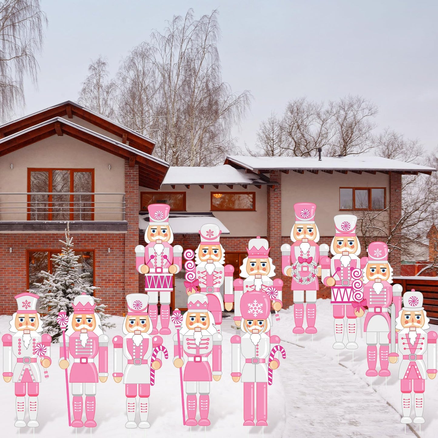 Amyhill 12 Pcs Pink Christmas Nutcracker Yard Sign Outdoor Christmas Yard Decor with Stakes Holiday Xmas Nutcracker Sign Cute Xmas Outside Lawn Decor for Outdoor Porch Garden Pathway Party