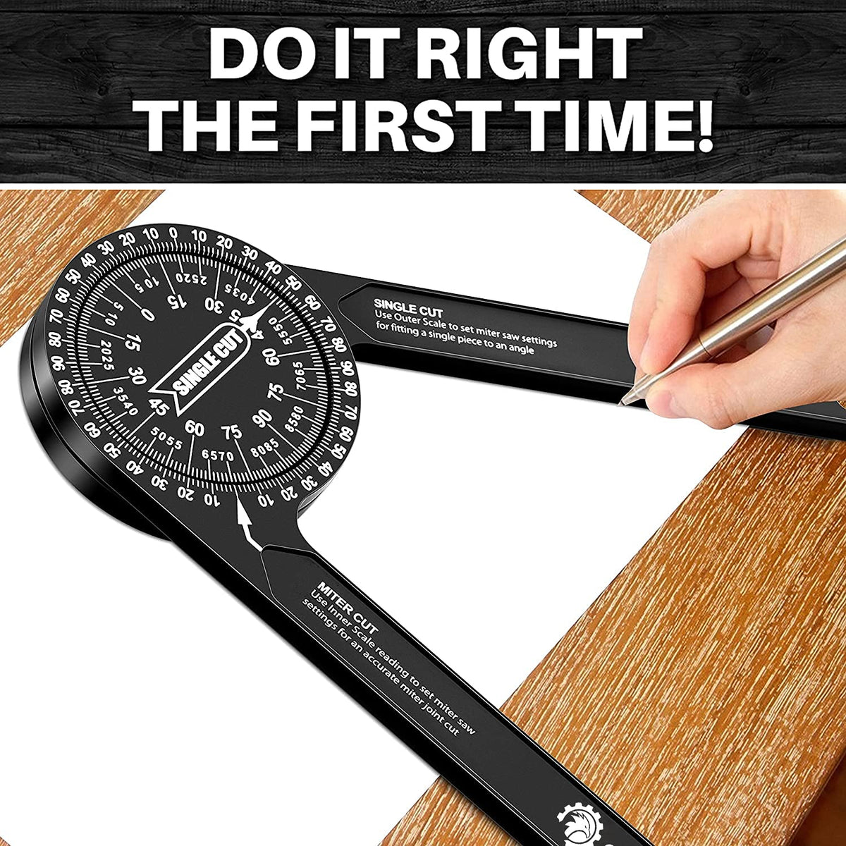 Saker Miter Saw Protractor|7-Inch Aluminum Protractor Angle Finder Featuring Precision Laser-Inside & Outside Miter Angle Finder for Carpenters, Plumbers and All Building Trades (Black)