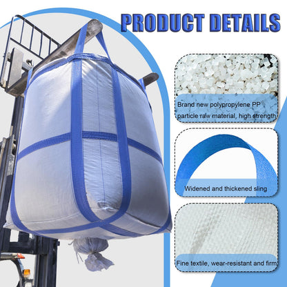 8Pack Aolikebao FIBC Bulk Bag,2 Ton Bag,35.4"L x 35.4"W x 43.3"H,4400lbs SWL Safty Factor 3:1,Woven Polypropylene Bags,Duffle Top #-Shaped Spout Bottom