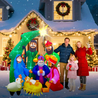 EAONE 7FT Christmas Inflatable Nativity Scene Outdoor Decorations, Christmas Blow Ups Yard Decorations Nativity Sets with 1.5 Meter String Lights for Garden Lawn Xmas Holiday Decor