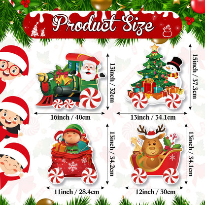 Marsui 4 Pieces Christmas Train Decorations Outdoor Yard Lawn Signs Christmas Tree Gingerbread Santa Snowman Reindeer Train with 8 Stakes for Xmas Holiday Outside Garden Lawn Yard Decor