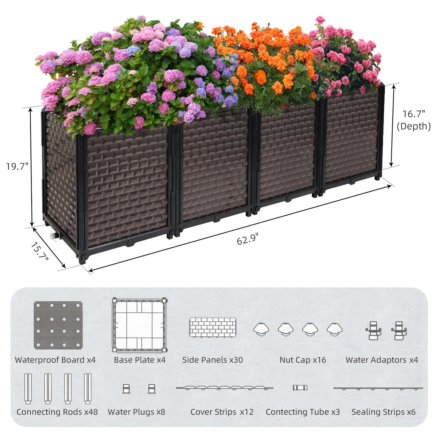 Large Planters for Outdoor Plants - Deepened 20" H, Raised Beds for Gardening Self Watering, Elevated Planter Box with Legs, Rectangular Garden Planters for Outdoor Plants Flowers, 62.9"L x 15.7"W