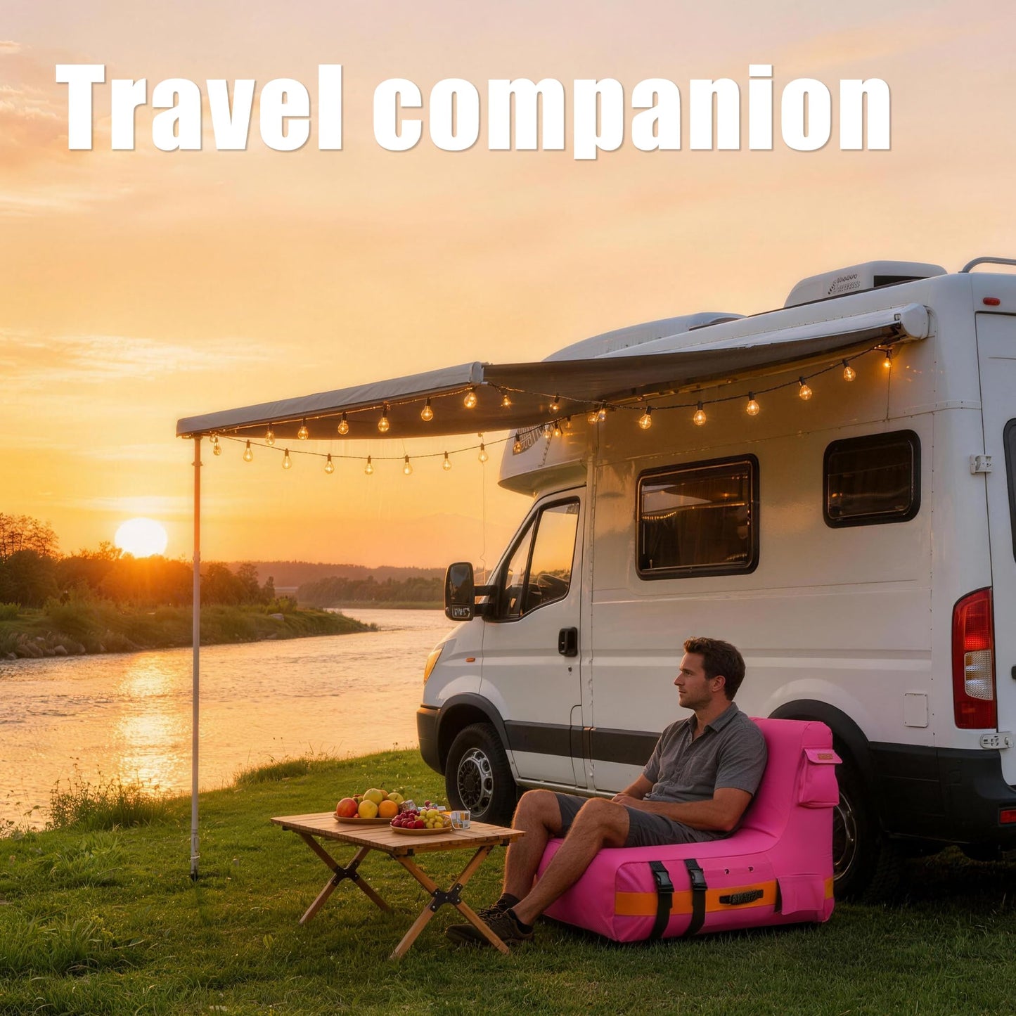 HI-NEW-TEX Inflatable Couch with Removable Electric Pump: Portable Air Sofa Lounger for Camping, RV Travel, Beach, Festivals, Backyard and Dorm Rooms, Pink