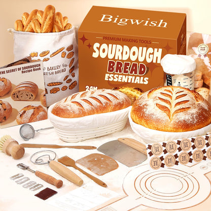 Sourdough Starter Kit, Sourdough Tools with Banneton Bread Proofing Basket, Sourdough Starter Jar, Sourdough Bread Baking Supplies, Complete Sourdough Kit Gifts for Bakers Women Mom