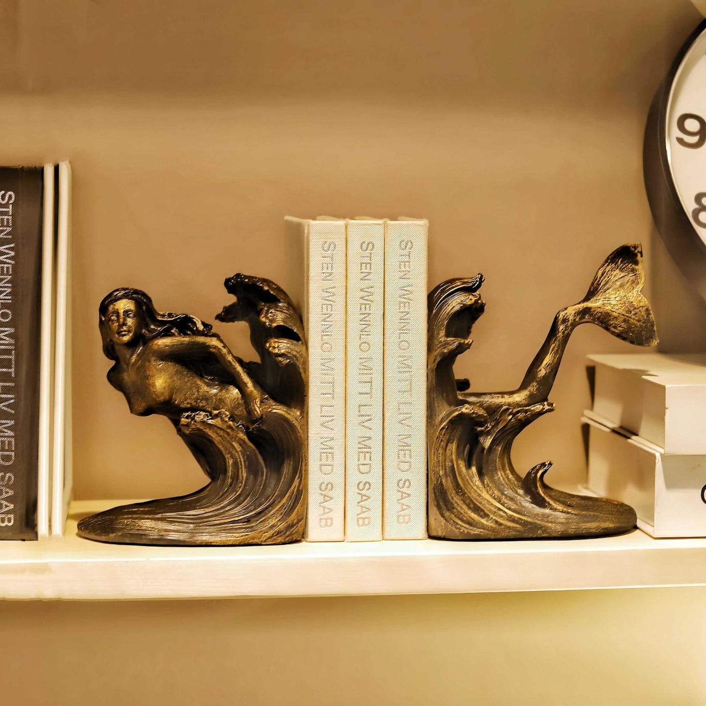 ARSTRIA Mermaid Bookends Set Goddess of The Sea Antique Vintage Retro Ocean Collection Mythology Nautical Coastal Sailor Book Ends