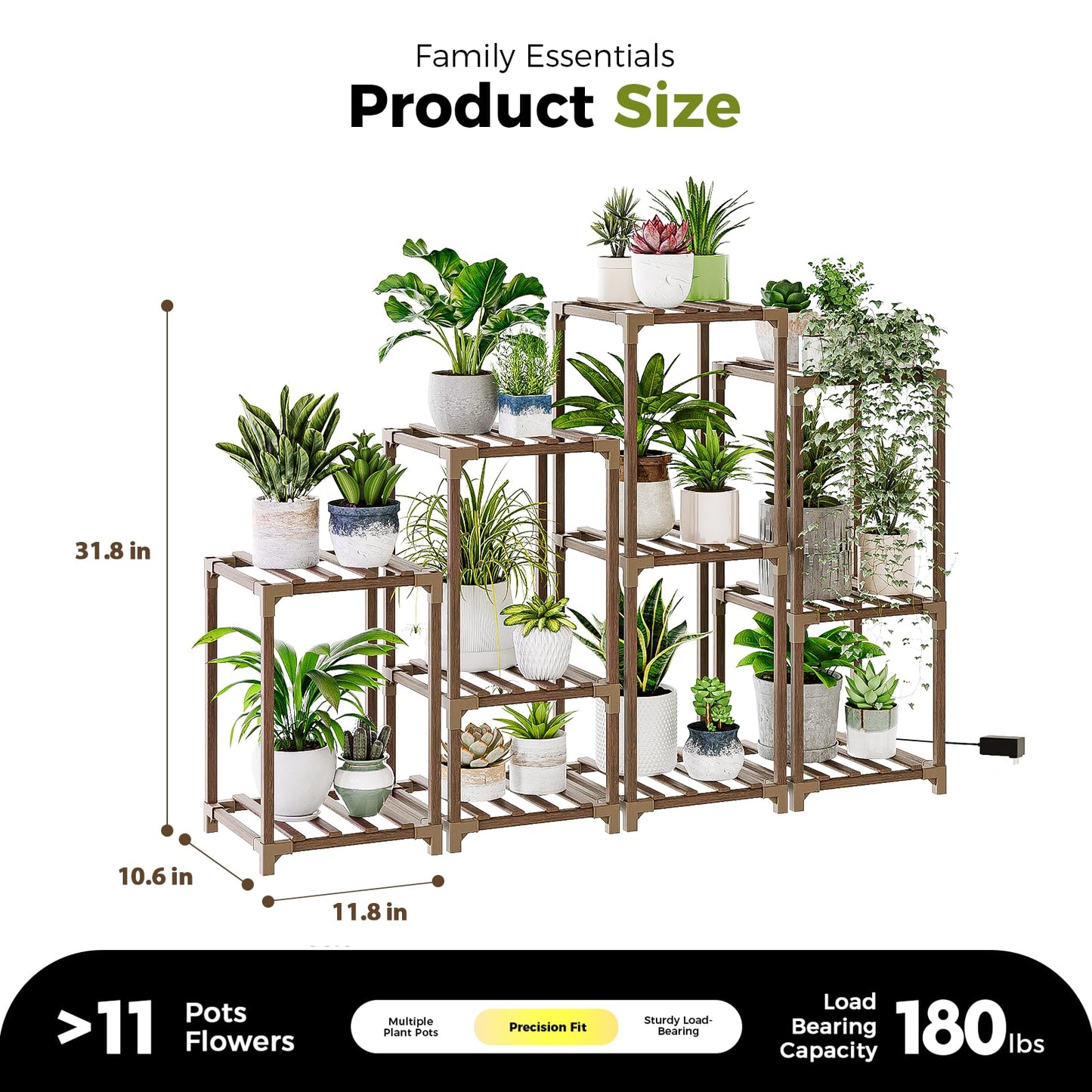 Bamworld Plant Stands with Grow Lights Indoor 4 Sets Plant Shelves Outdoor Wooden Plant Holder for Multiple Plants Flower Stands for Living Room Balcony Garden Patio Lawn Window