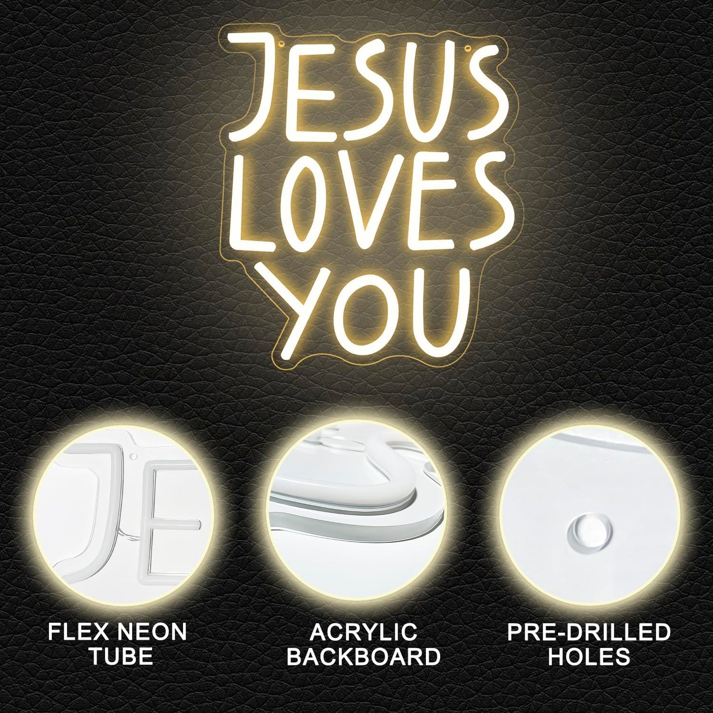 Jesus Loves You Neon Sign Dimmable Neon Signs for Wall Decor Letter LED Signs USB Light Up Sign for Jesus Room Decor Christian Wall Art Bedroom Living Room Jesus Gifts