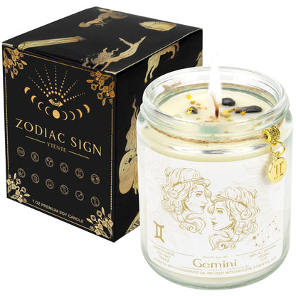 YTENTE Gemini Zodiac Sign Candles Gift, Zodiac Crystals Candles Jar,Astrology Lavender Scented Soy Stones Candles Best Friends Gifts for Women Men Sister Brother Funny Birthday Gift