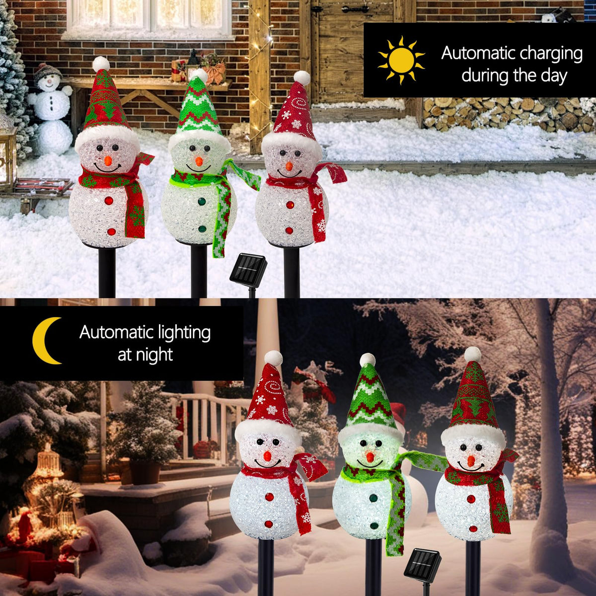 TAILERRI Solar Christmas Pathway Lights Outdoor Decorations, Set of 3 LED Snowman Stake Lights, Waterproof Walkway Landscape Light for Yard, Garden, Winter Decor (Red/Green Snowman, 3-Pack)