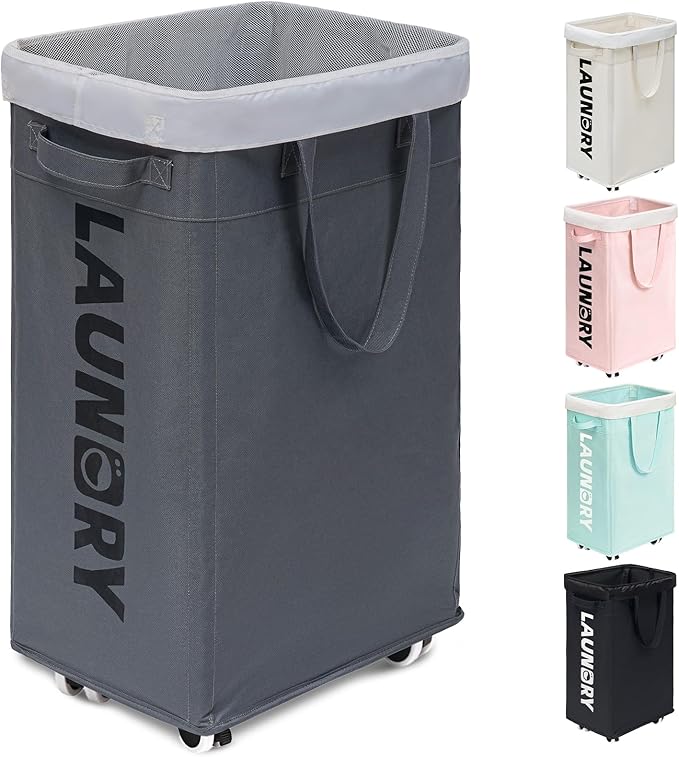 Goodpick Laundry Basket with Wheels, Laundry Hamper with Removable Wash Bag