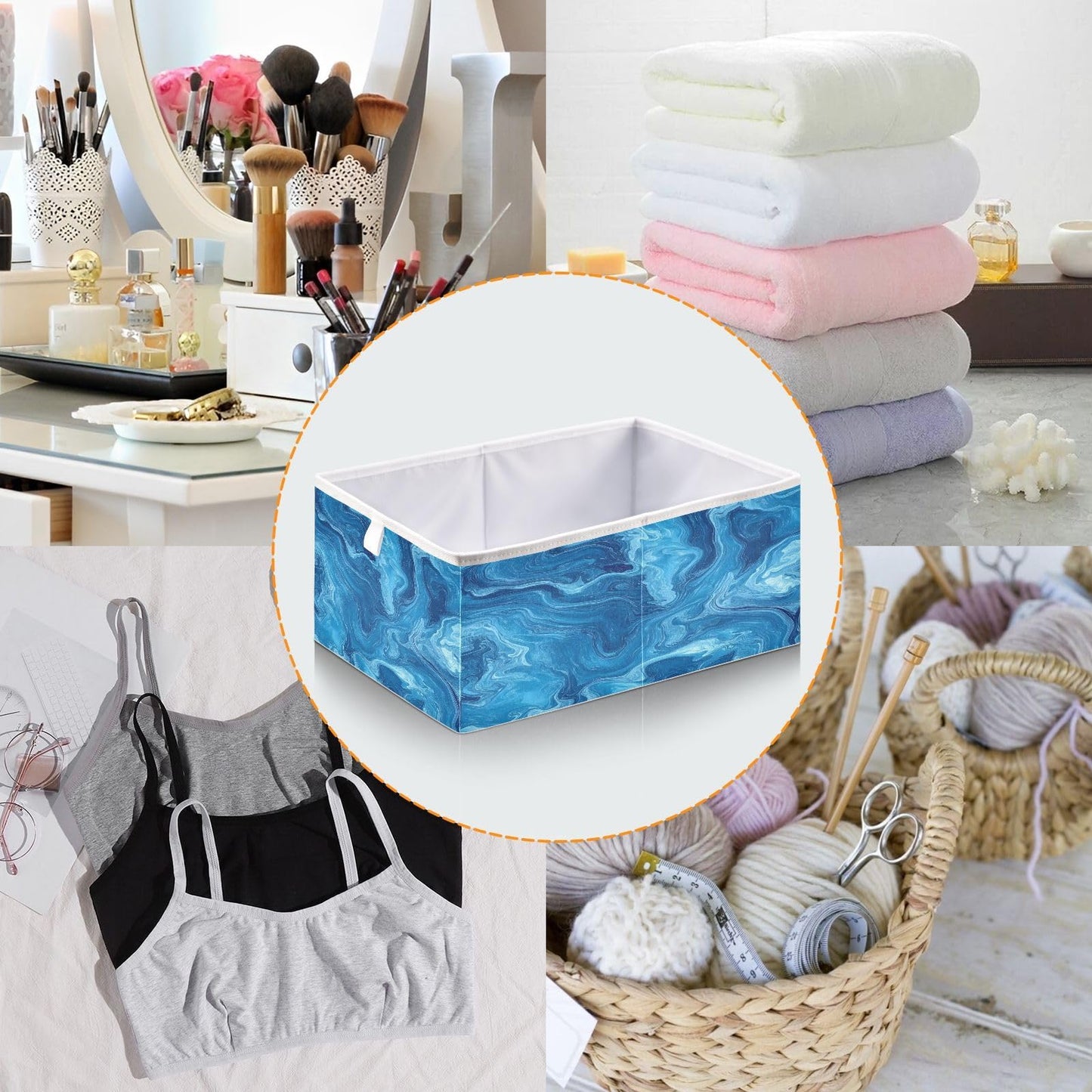 senya Large Storage Bins Blue Pigment Collapsible Foldable Storage Cubes Fabric Basket Closet Organizer Containers Box for Home Bedroom Office 15.7 x 10.6 x 6.9in