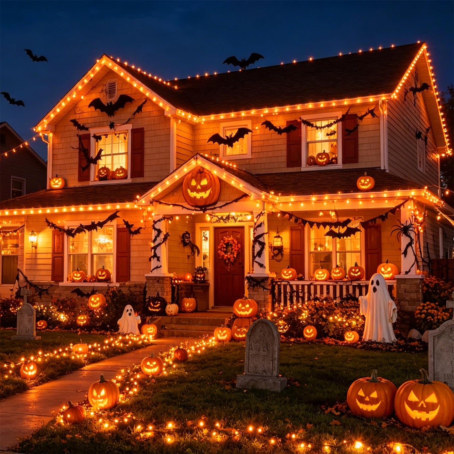 Watereem 2 Pack Orange Halloween Lights, 100 Count, Incandescent Mini Halloween String Lights Outdoor, Black Wire Connectable Tree Light for Garland Christmas Thanksgiving Holiday Patio Home Decor