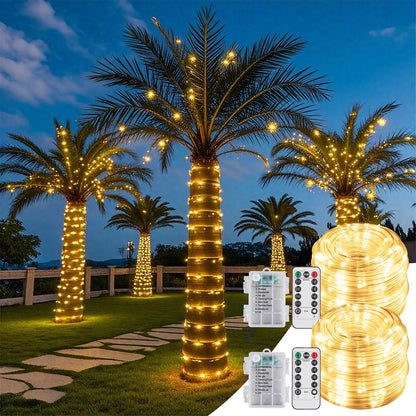 2 Pack Battery Powered String Lights Waterproof with Remote Total 66ft 200LED Timer 8 Modes Battery Operated Outdoor Lights for Christmas Decor Trampoline Camping Tents, Warm White