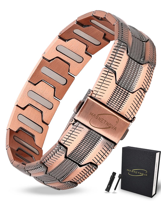 MagnetNova Ultra Strength Magnetic Bracelets for Men, 99.99% Pure Copper Bracelet with 5000 Gauss Magnets, Adjustable Size with Sizing Tool & Gift Box (Copper-21mm)