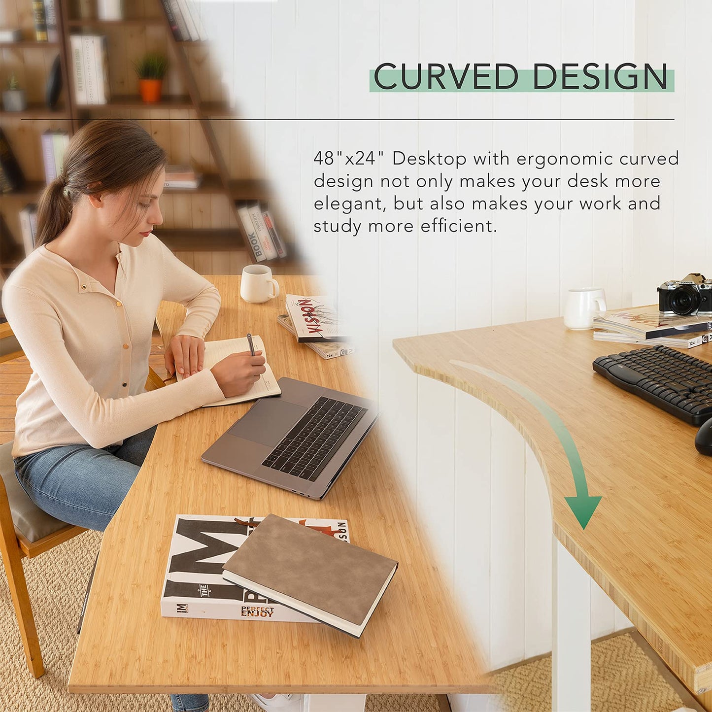 FlexiSpot E6 Bamboo 3-Stage Dual Motor Electric Standing Desk 55 x 28 Sit Stand Up Desk, Holds 220 lbs, Adjustable Height w/ Memory Presets, Solid Bamboo Curved Desktop & Black Frame, Ships in 2 Boxes