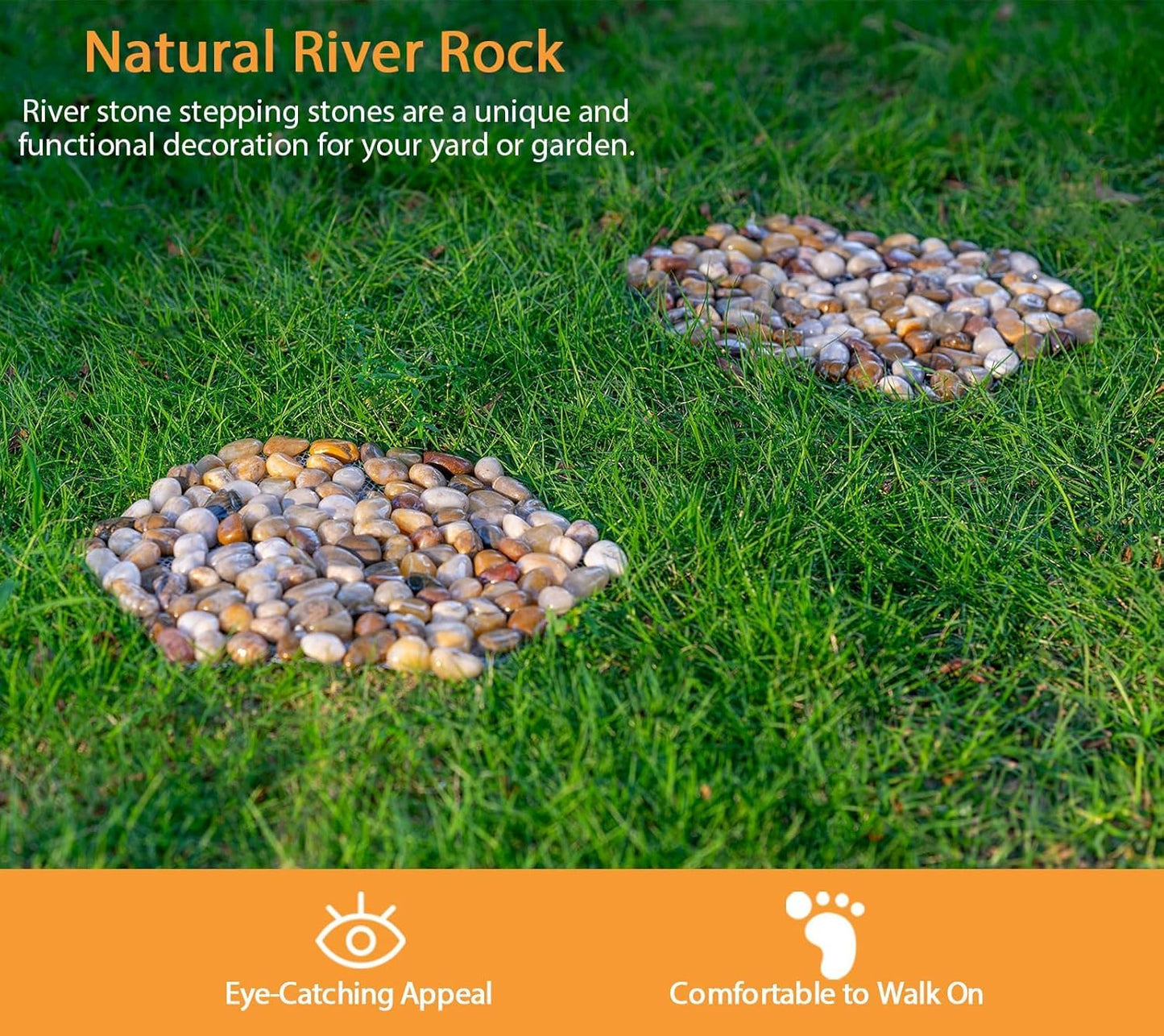 Stepping Stones Outdoor, Natural River Rock Garden Pavers, Set of 6 Round Pebble Stones for Walkway, Yard, Lawn, Patio, Pathway & Landscaping Decor (Hexagon)