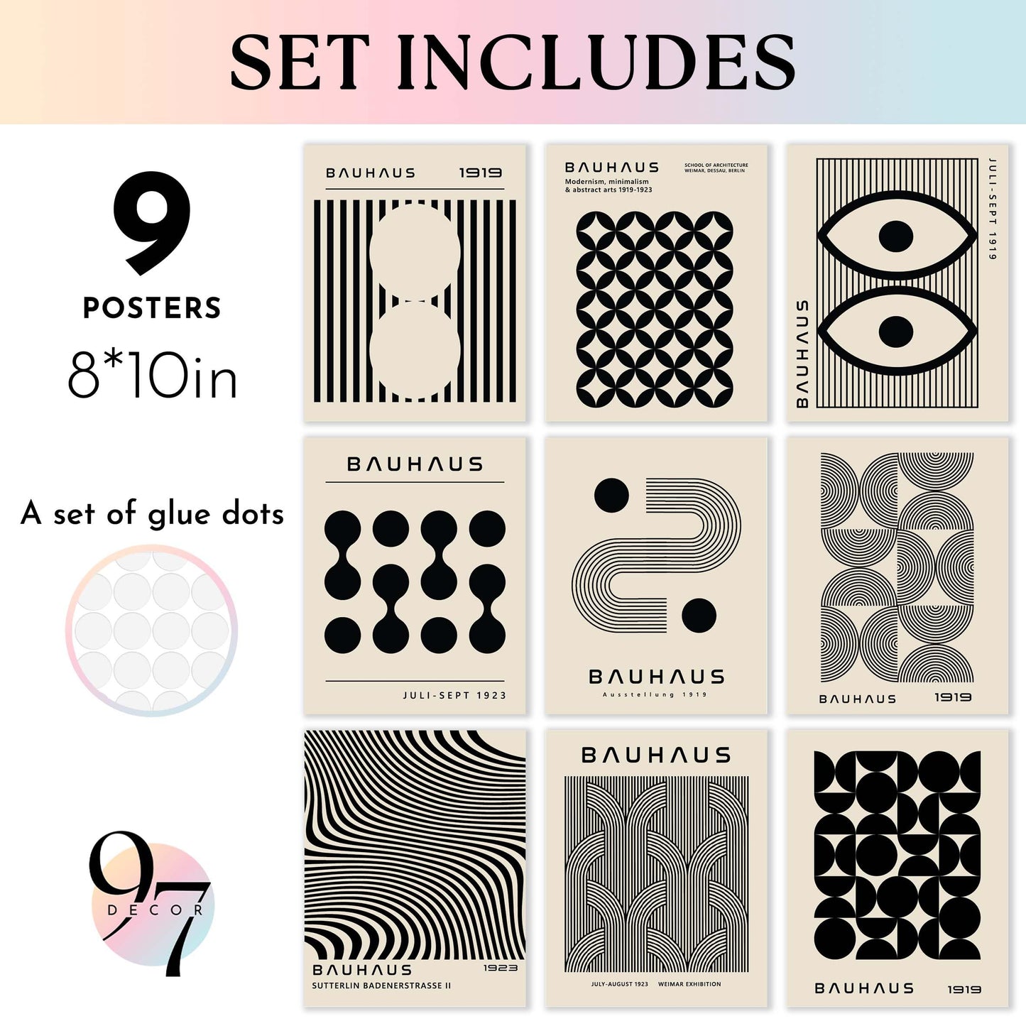 97 Decor Large 11x14 Bauhaus Wall Art Prints - Large Abstract Wall Art Decor, Mid Century Modern Art Wall Decoration, Bauhaus Poster Modern Painting Geometric Pictures For Bedroom Living Room (unframed)