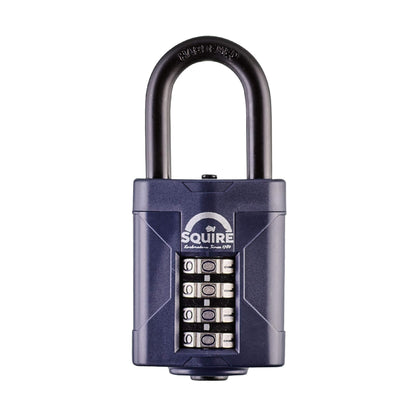Squire Combination Padlock. Weatherproof Hardened Steel Shackle Recodable Padlock. (4 Wheel - 50mm Long Shackle (1.5"))