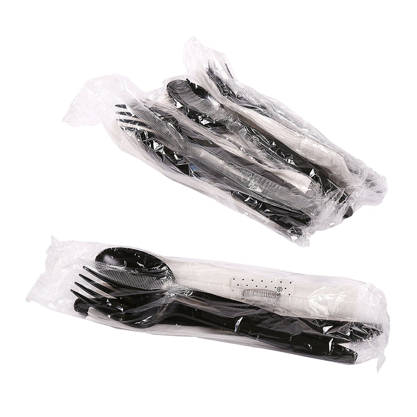 AmerCareRoyal 6-in-1 Disposable Silverware Heavy Weight Plastic Utensil Set with Teaspoon, Fork, Knife, Salt & Pepper Packets, 13x17 Napkin - Individually Wrapped Cutlery Meal Kit, Black, Case of 250