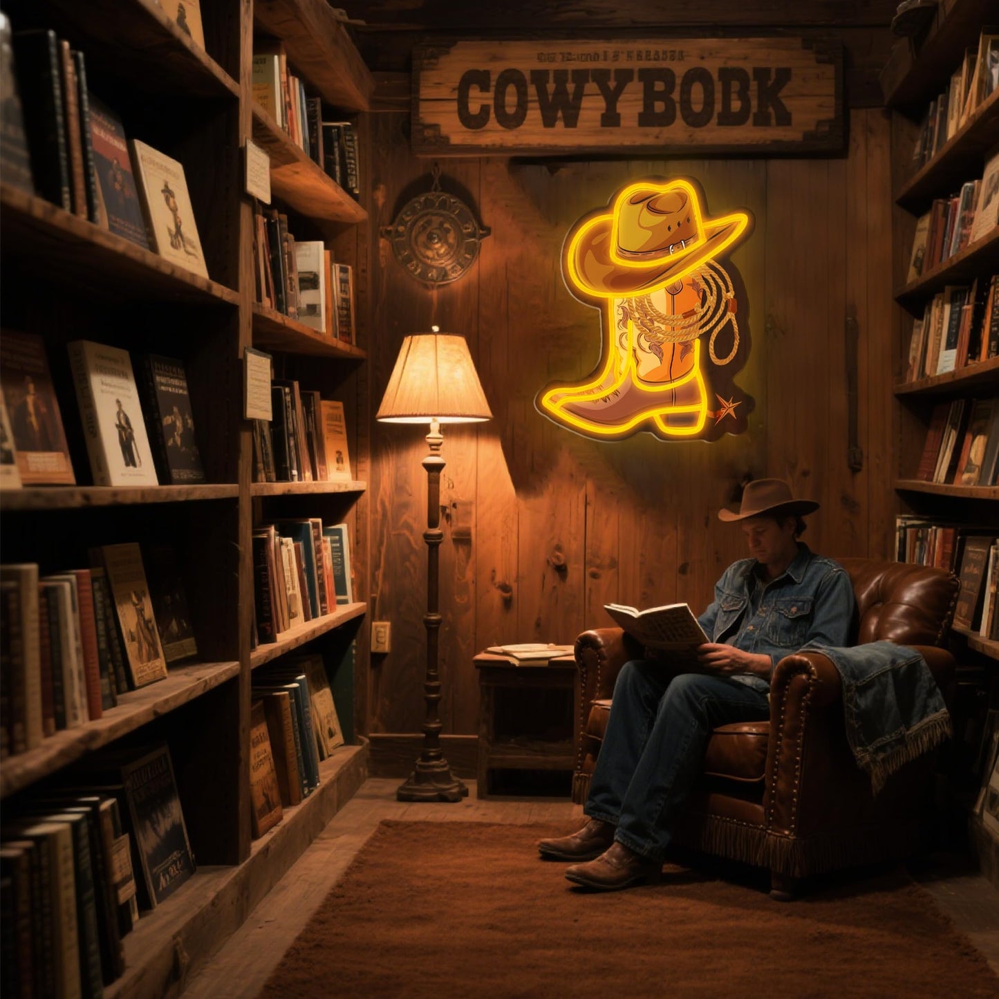 Cowboy Boot with Hat Lasso Neon Signs for Wall Decor, Led Pink Cowgirl Boot Neon Sign, Aesthetic Western Wall Art, Cowboy LED Sign for Room Bedroom Party Bar Decor Birthday Christmas Gifts (Golden)