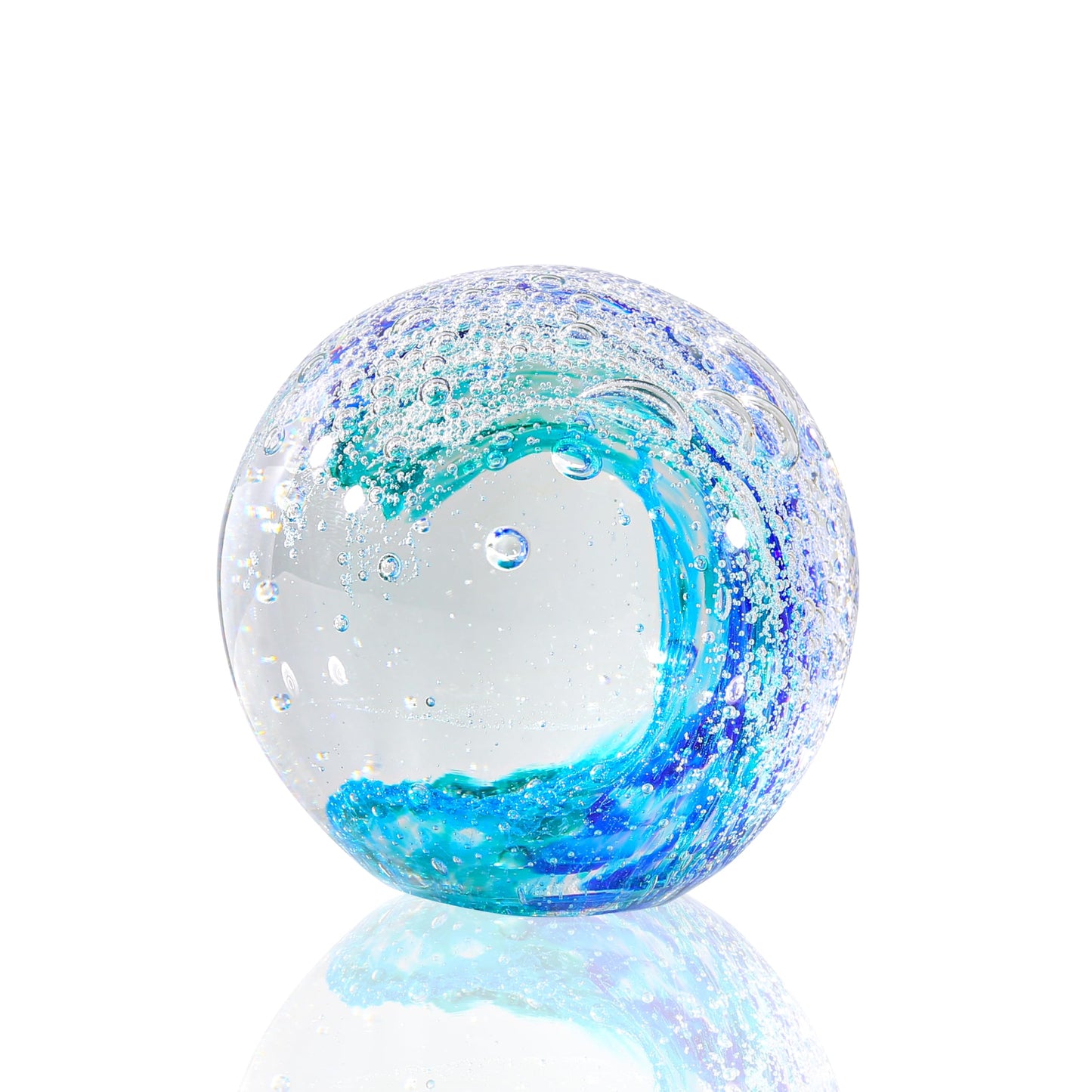 JFTOSALE Hand Blown Ocean Waves Glass Figurine Paperweight Ball, Home Decor Collectible, Aquarium & Office Decor for Ocean Lovers
