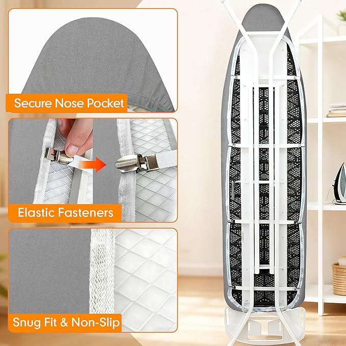 Ironing Board Cover and Pad, 15x54 Standard Size Thick Iron Padding, Scorch &