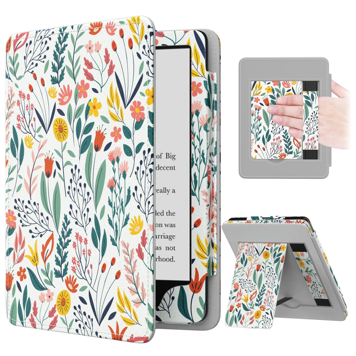 MoKo Case for 7" Kindle Paperwhite (12th/11th Gen-2024/2021) & Colorsoft Signature Edition, Slim PU Shell Cover with Auto-Wake/Sleep, Flowers